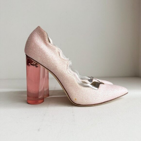 Francesca Bellavita Pink Glitter Scalloped Edge High Heels 38 - Picture 3 of 10